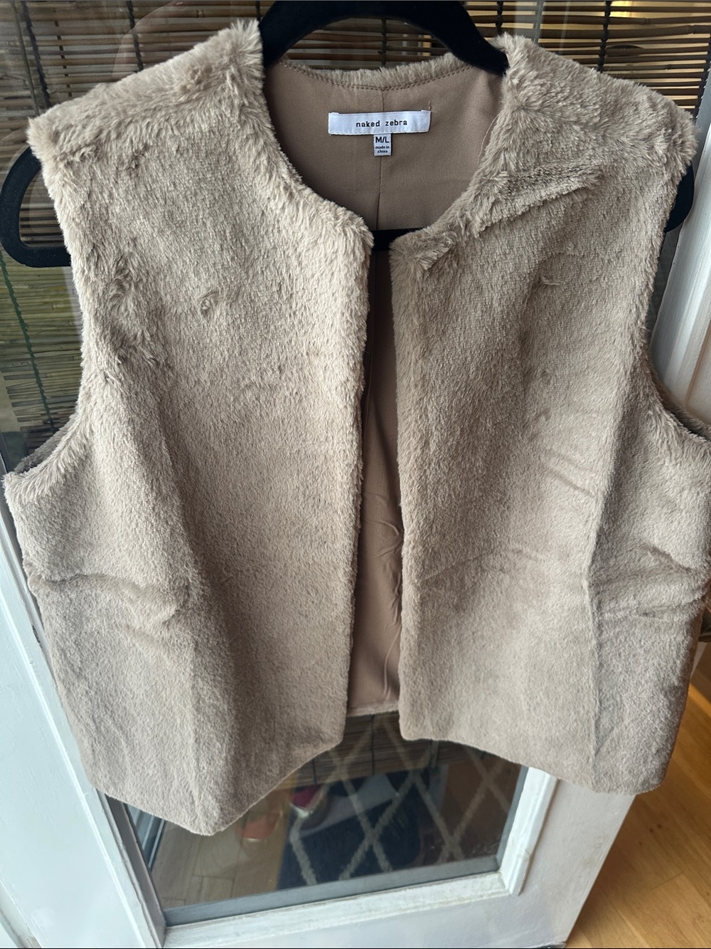 Naked Zebra Taupe Faux Fur Open-Front Vest